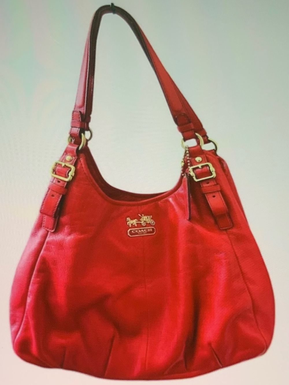 Coach Madison Red Leather Shoulder Bag with Gold Hardware